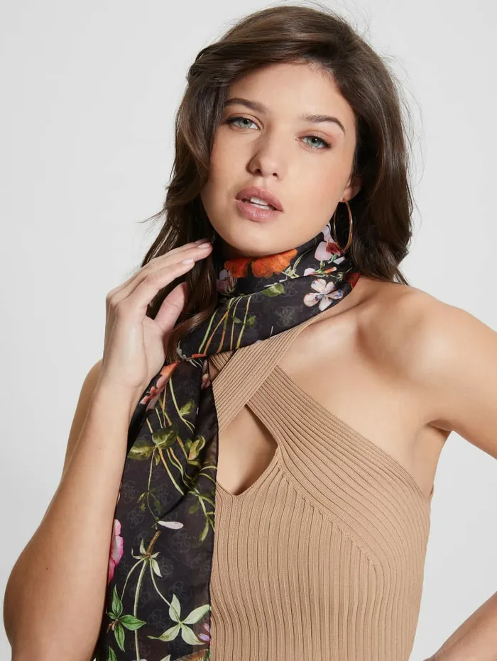 GUESS Hats and Scarves Women Jannessa Floral Scarf Marble BlkWht