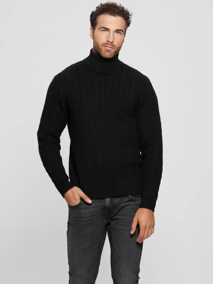 GUESS Hoodies and Sweaters Men Eco Ethan Turtleneck Sweater Black