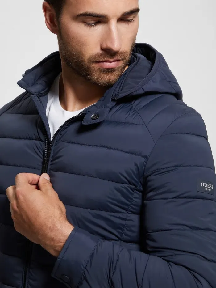 GUESS Jackets and Coats Men Eco TechStretch Hooded Jacket Bleu lgant