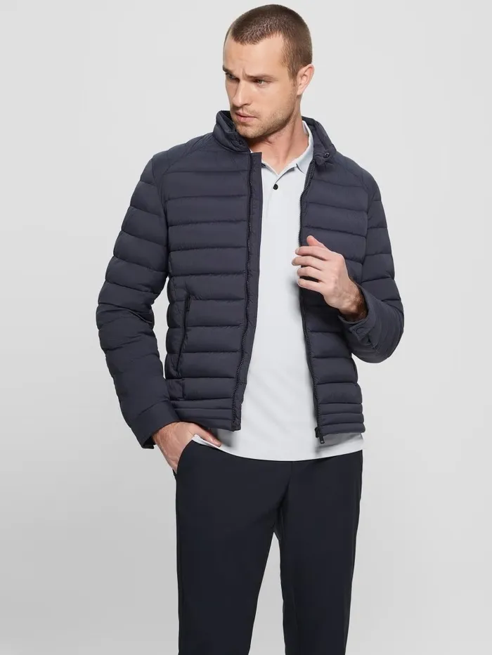 GUESS Jackets and Coats Men Eco TechStretch Hooded Jacket Bleu lgant GUESS Jackets and Coats Men Eco TechStretch Hooded Jacket Bleu lgant