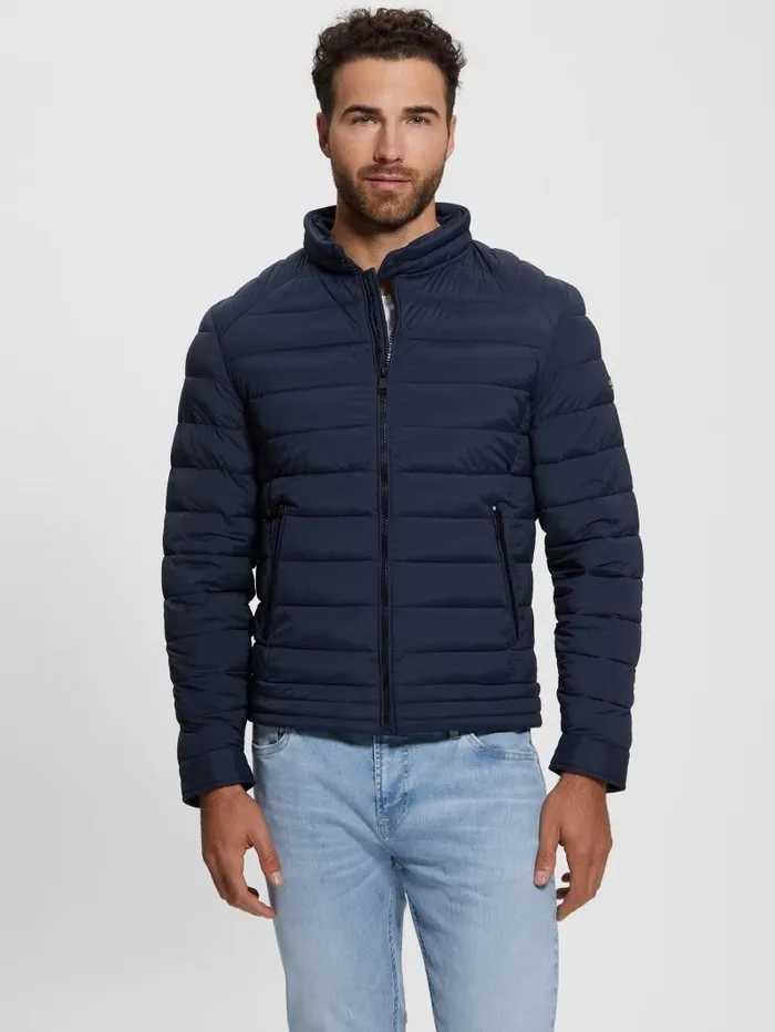 GUESS Jackets and Coats Men Eco TechStretch Hooded Jacket Bleu lgant GUESS Jackets and Coats Men Eco TechStretch Hooded Jacket Bleu lgant