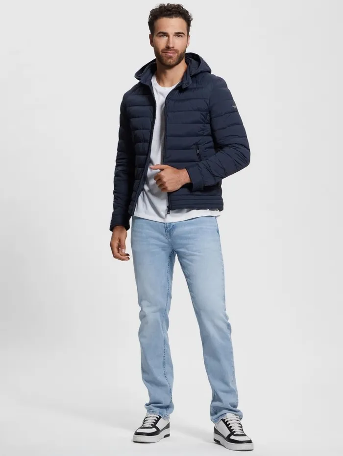 GUESS Jackets and Coats Men Eco TechStretch Hooded Jacket Bleu lgant GUESS Jackets and Coats Men Eco TechStretch Hooded Jacket Bleu lgant