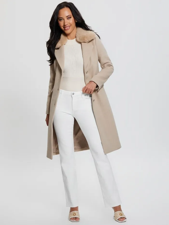 GUESS Jackets and Coats Women Eco Laurence FauxFur Midi Coat Cemento