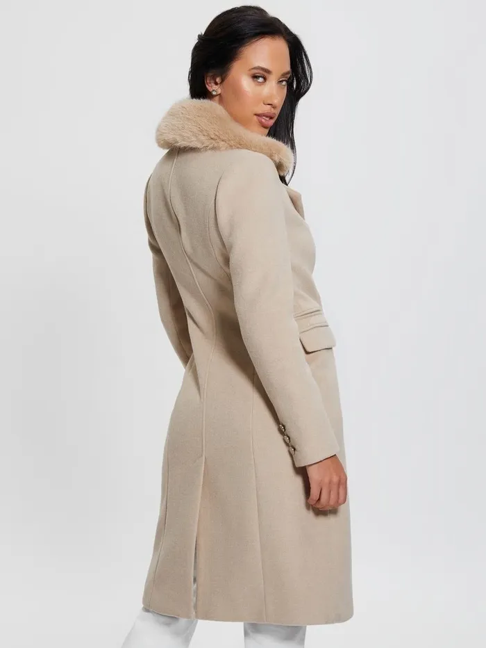 GUESS Jackets and Coats Women Eco Laurence FauxFur Midi Coat Cemento GUESS Jackets and Coats Women Eco Laurence FauxFur Midi Coat Cemento