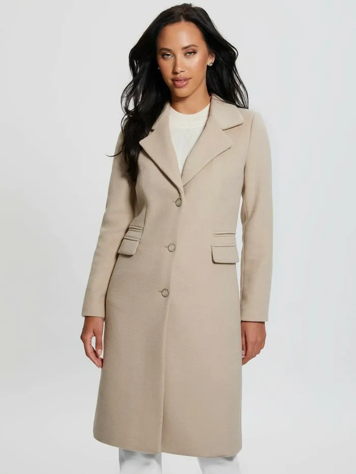 GUESS Jackets and Coats Women Eco Laurence FauxFur Midi Coat Cemento GUESS Jackets and Coats Women Eco Laurence FauxFur Midi Coat Cemento