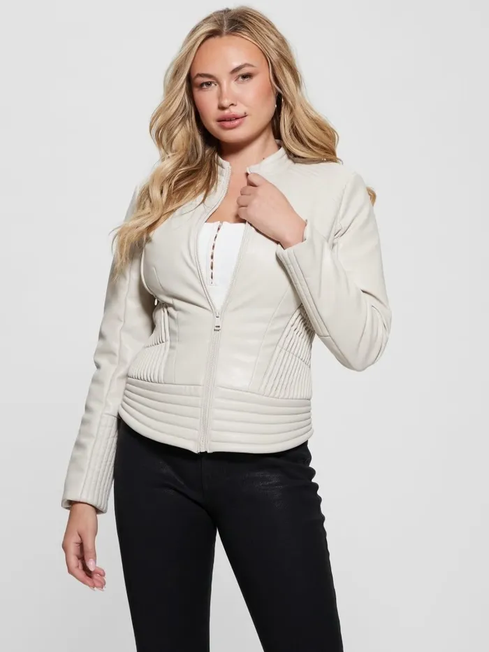 GUESS Jackets and Coats Women Lea FauxLeather Corset Jacket Vanilla Blush