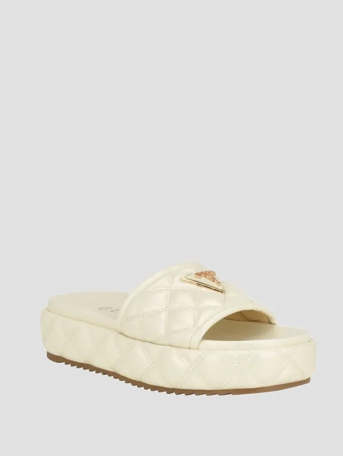 GUESS Longo Quilted Flatform Slides Ivory 150 Women Sandals