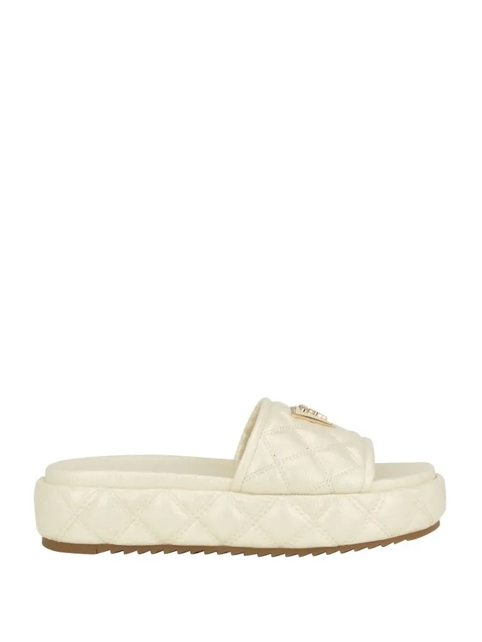 GUESS Longo Quilted Flatform Slides Ivory 150 Women Sandals