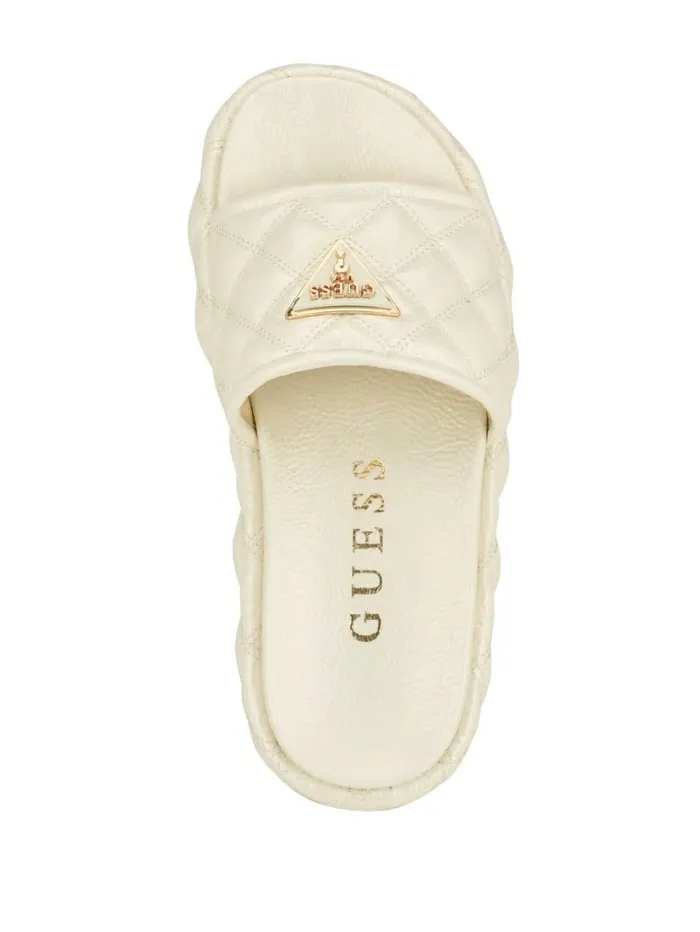 GUESS Longo Quilted Flatform Slides Ivory 150 Women Sandals