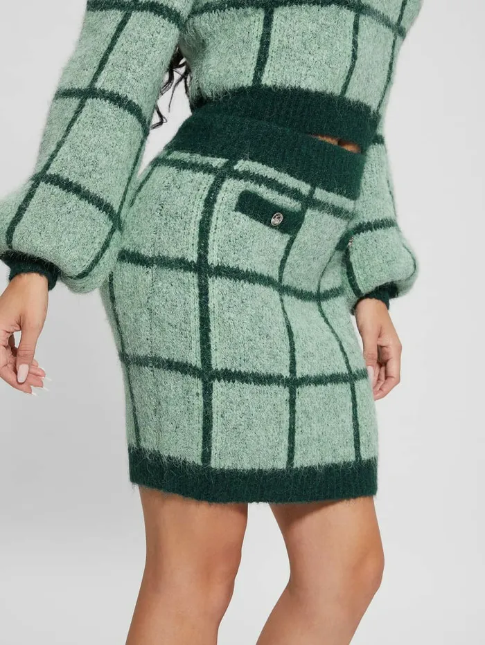 GUESS Nadia Plaid Sweater Skirt Green Check Women Bottoms GUESS Nadia Plaid Sweater Skirt Green Check Women Bottoms