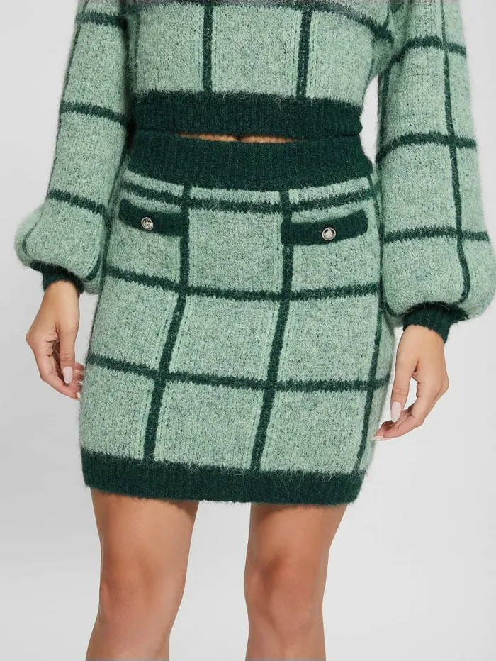 GUESS Nadia Plaid Sweater Skirt Green Check Women Bottoms GUESS Nadia Plaid Sweater Skirt Green Check Women Bottoms