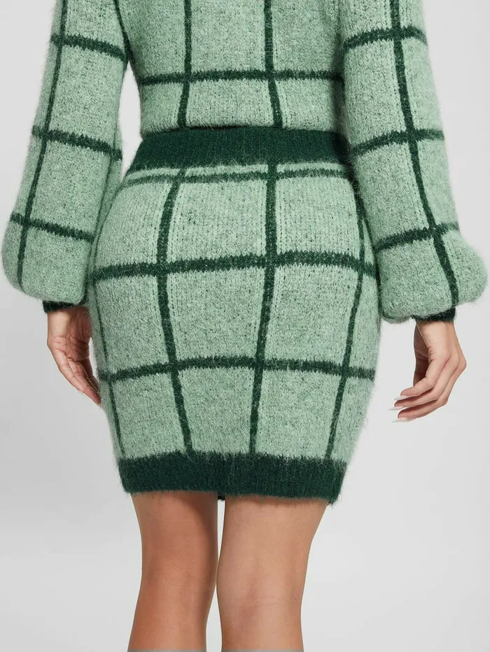 GUESS Nadia Plaid Sweater Skirt Green Check Women Bottoms GUESS Nadia Plaid Sweater Skirt Green Check Women Bottoms
