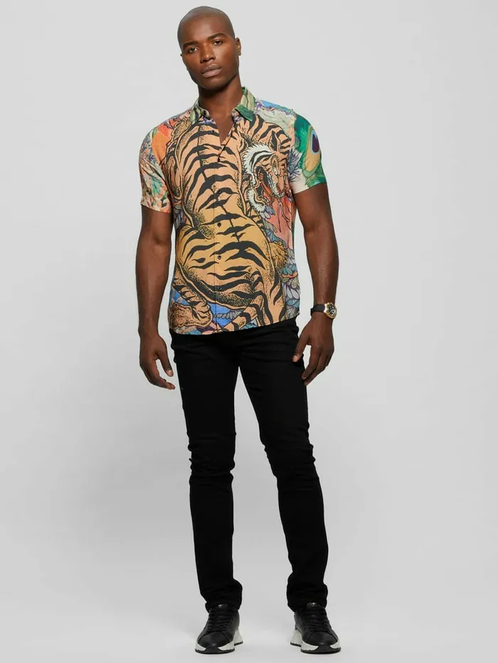 GUESS Shirts Men Eco Rayon Bonsai Tiger Shirt Bonsai Tiger Print GUESS Shirts Men Eco Rayon Bonsai Tiger Shirt Bonsai Tiger Print