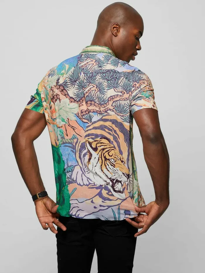 GUESS Shirts Men Eco Rayon Bonsai Tiger Shirt Bonsai Tiger Print GUESS Shirts Men Eco Rayon Bonsai Tiger Shirt Bonsai Tiger Print