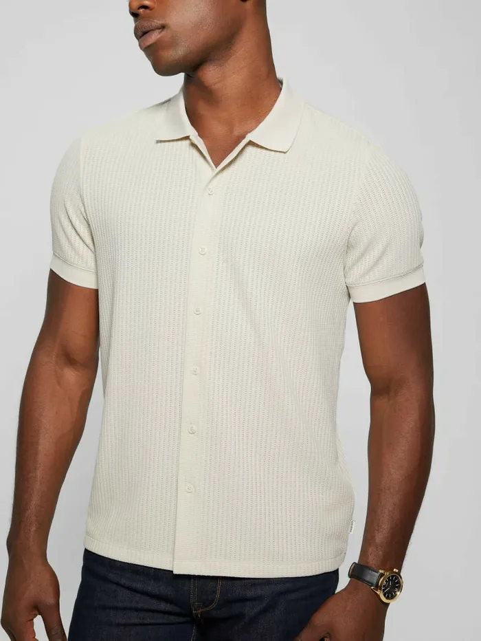 GUESS Shirts Men Pointelle Knit Shirt Birch Bark