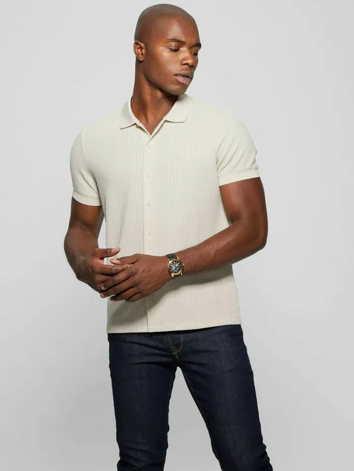 GUESS Shirts Men Pointelle Knit Shirt Birch Bark GUESS Shirts Men Pointelle Knit Shirt Birch Bark