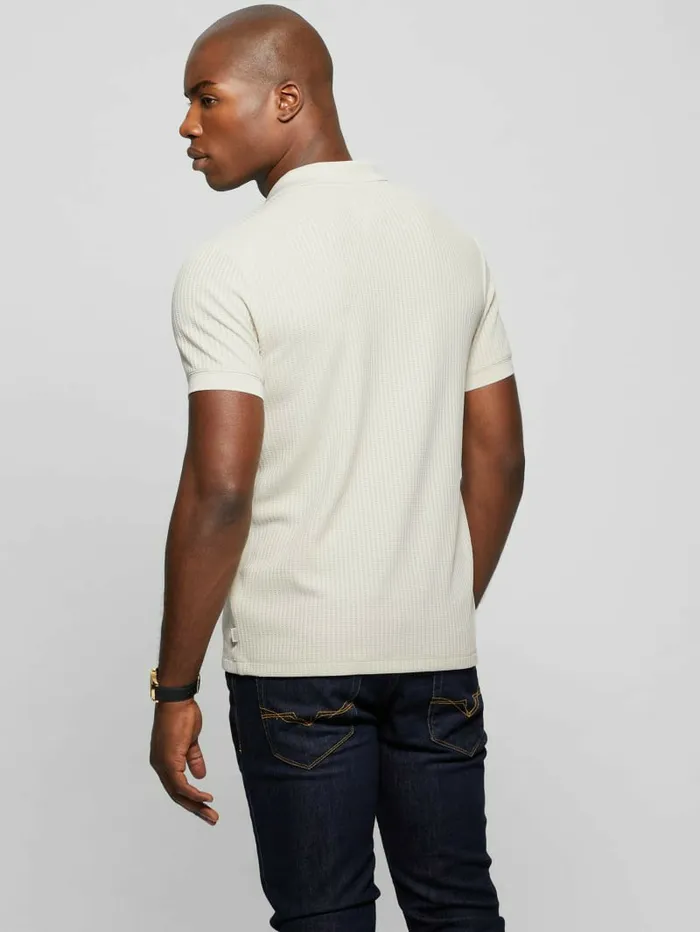 GUESS Shirts Men Pointelle Knit Shirt Birch Bark GUESS Shirts Men Pointelle Knit Shirt Birch Bark