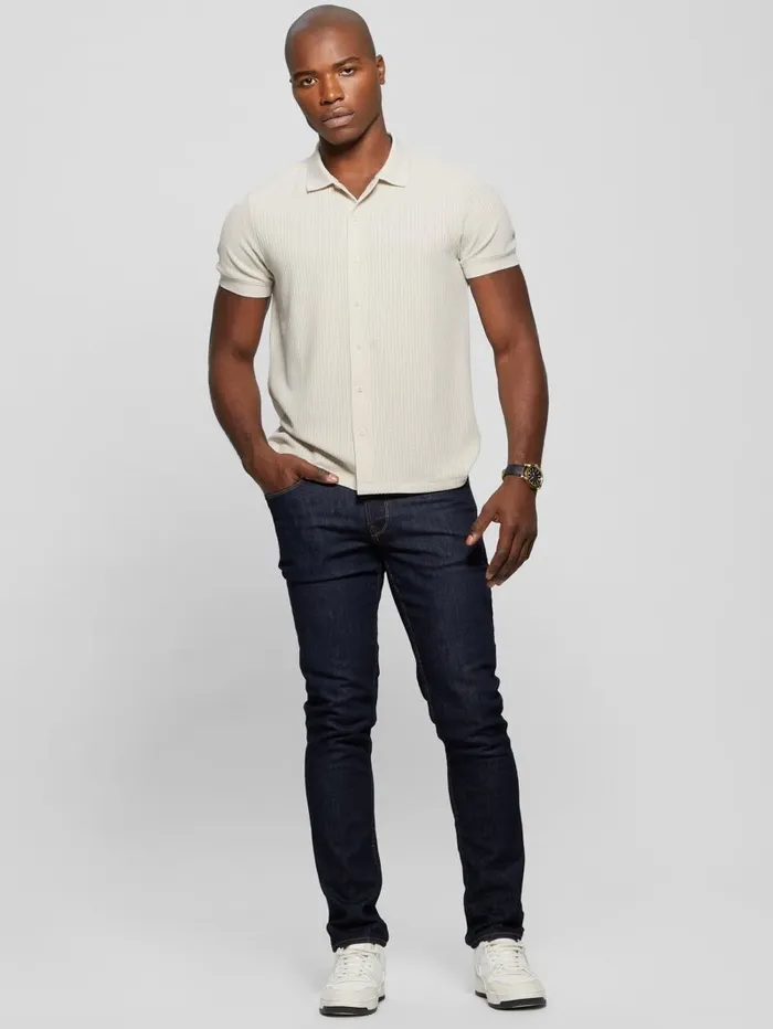 GUESS Shirts Men Pointelle Knit Shirt Birch Bark GUESS Shirts Men Pointelle Knit Shirt Birch Bark