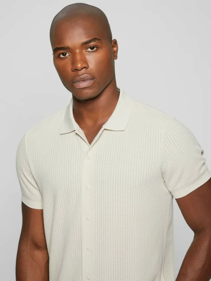 GUESS Shirts Men Pointelle Knit Shirt Birch Bark GUESS Shirts Men Pointelle Knit Shirt Birch Bark