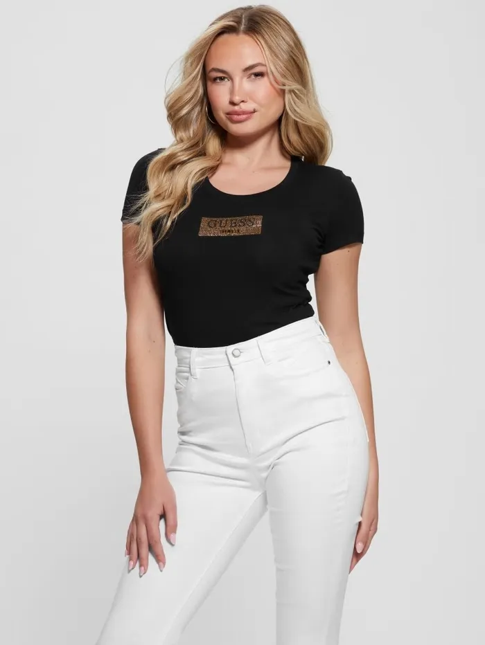 GUESS Studded Box Tee Black Women Tops