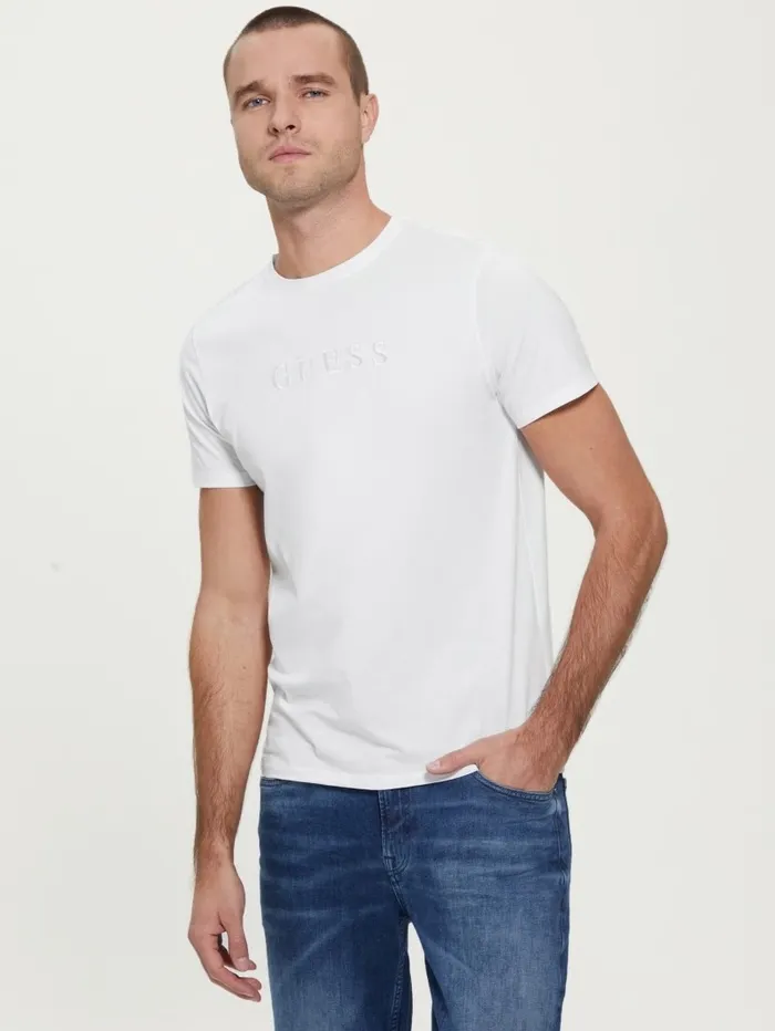 GUESS TShirts and Tanks Men Embroidered Logo Tee Pure White