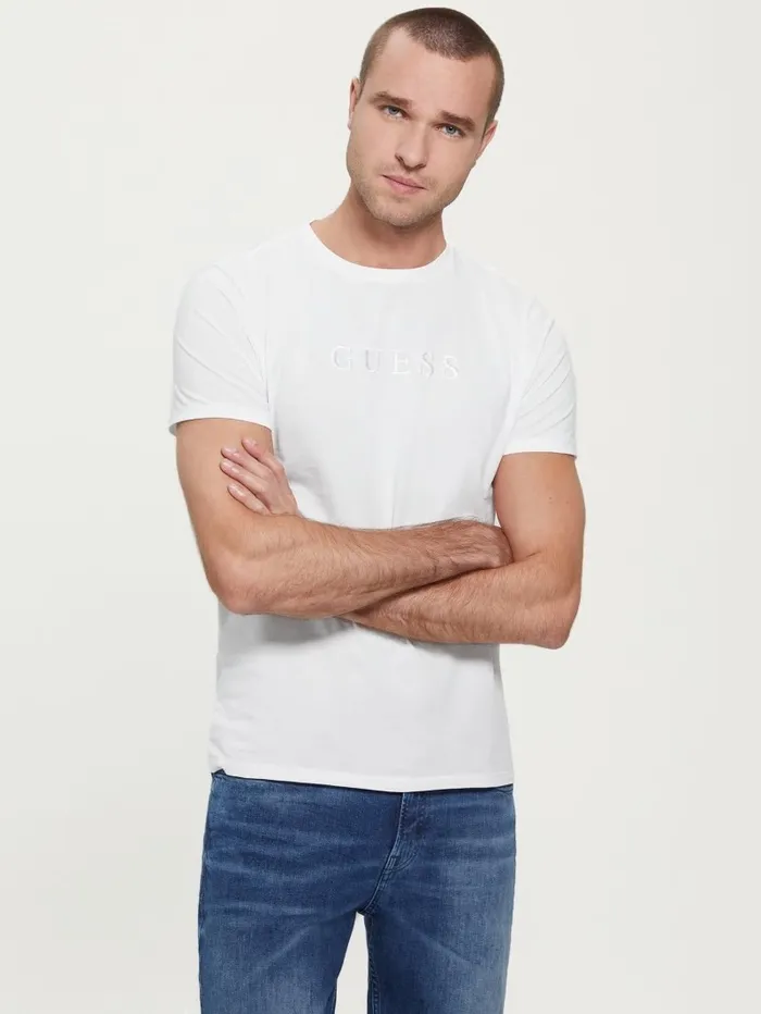 GUESS TShirts and Tanks Men Embroidered Logo Tee Pure White