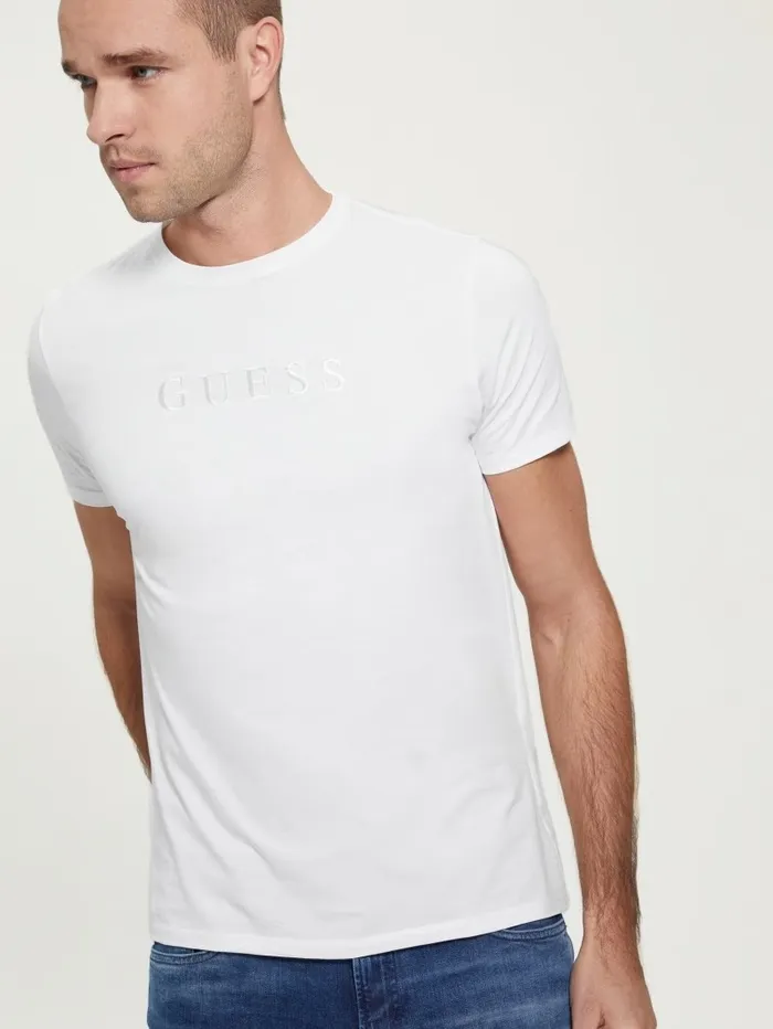 GUESS TShirts and Tanks Men Embroidered Logo Tee Pure White