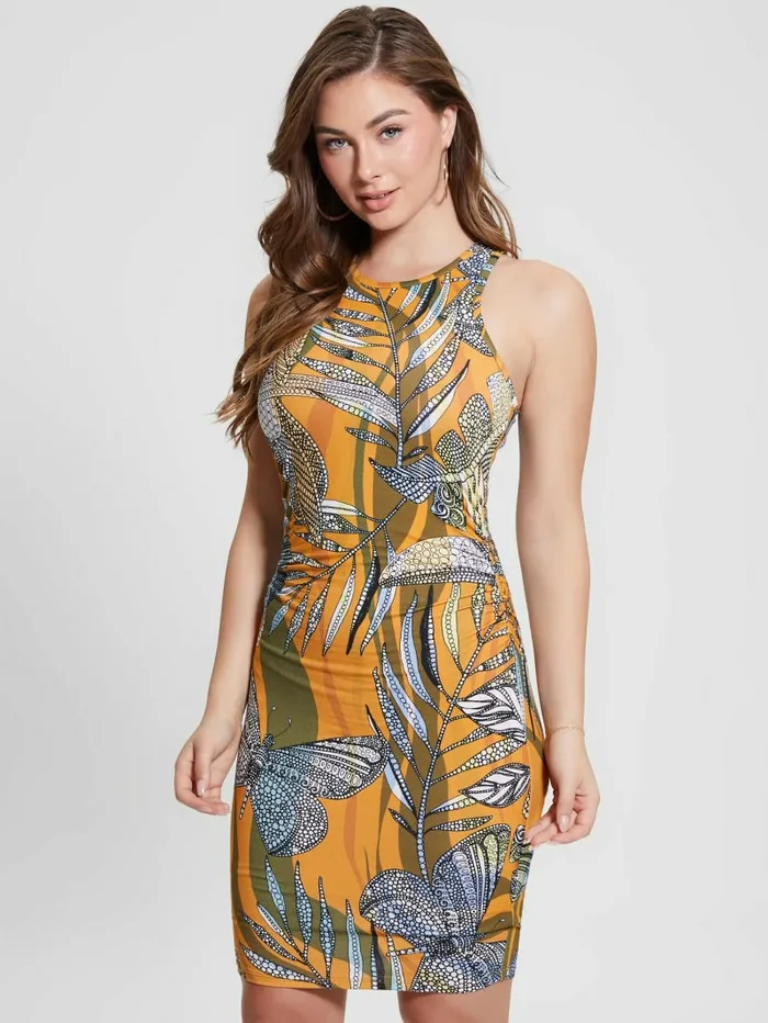 GUESS Tansy Printed Dress Batik Toucan Clay Women Dresses and Jumpsuits