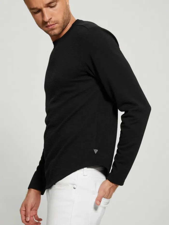 GUESS Textured Longsleeve Tee Black Men TShirts and Tanks