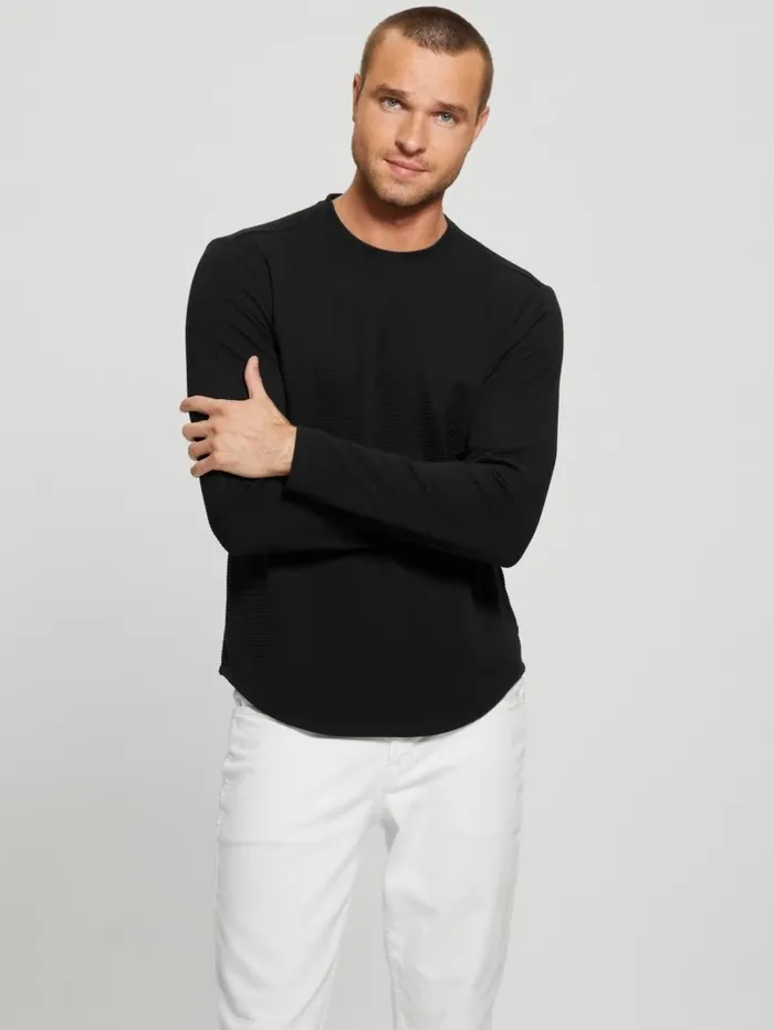 GUESS Textured Longsleeve Tee Black Men TShirts and Tanks GUESS Textured Longsleeve Tee Black Men TShirts and Tanks