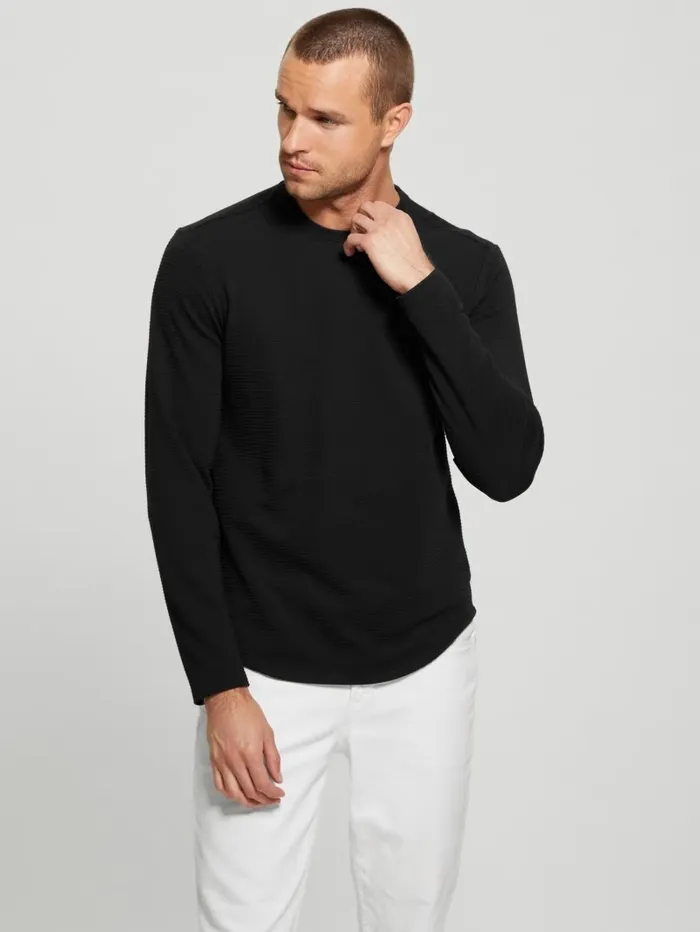 GUESS Textured Longsleeve Tee Black Men TShirts and Tanks GUESS Textured Longsleeve Tee Black Men TShirts and Tanks