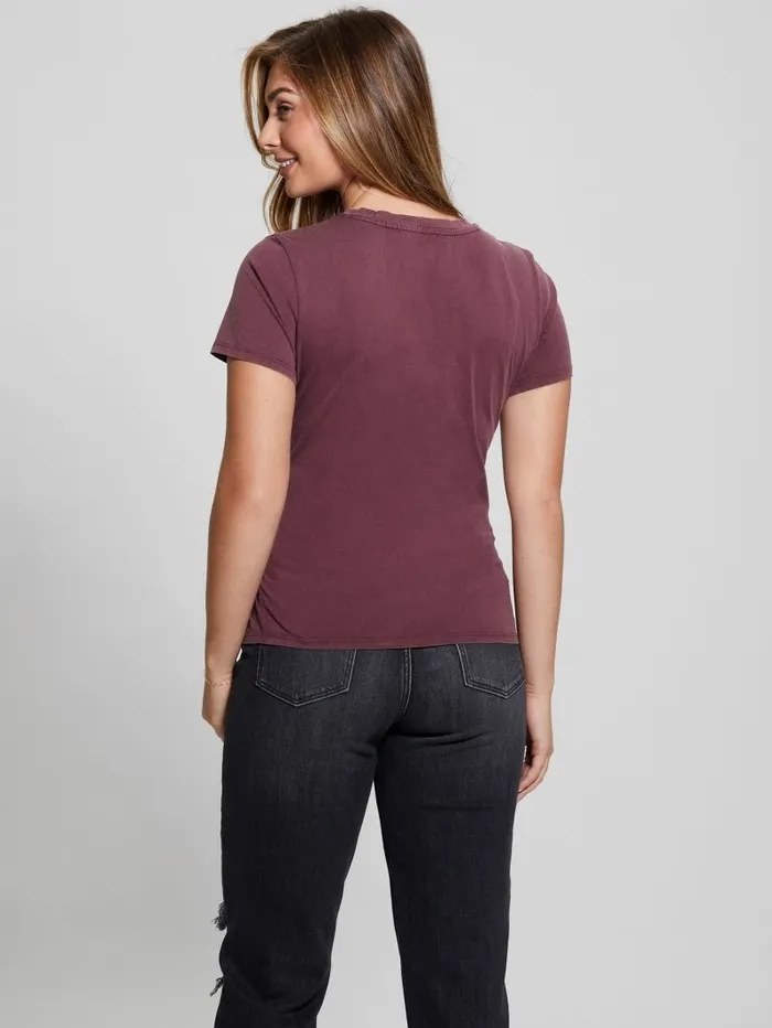 GUESS Tops Women Heart Aflame Graphic LaceUp Tee Mystic Wine Multi GUESS Tops Women Heart Aflame Graphic LaceUp Tee Mystic Wine Multi