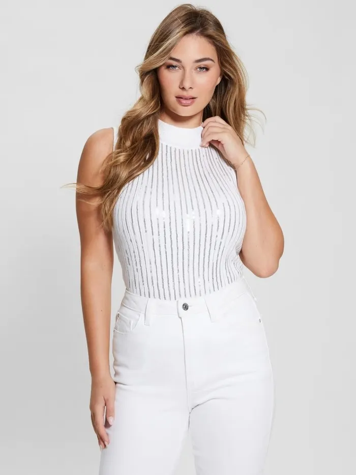 GUESS Vivian Sequin Tank Top Pure White Women Sweaters and Knits GUESS Vivian Sequin Tank Top Pure White Women Sweaters and Knits