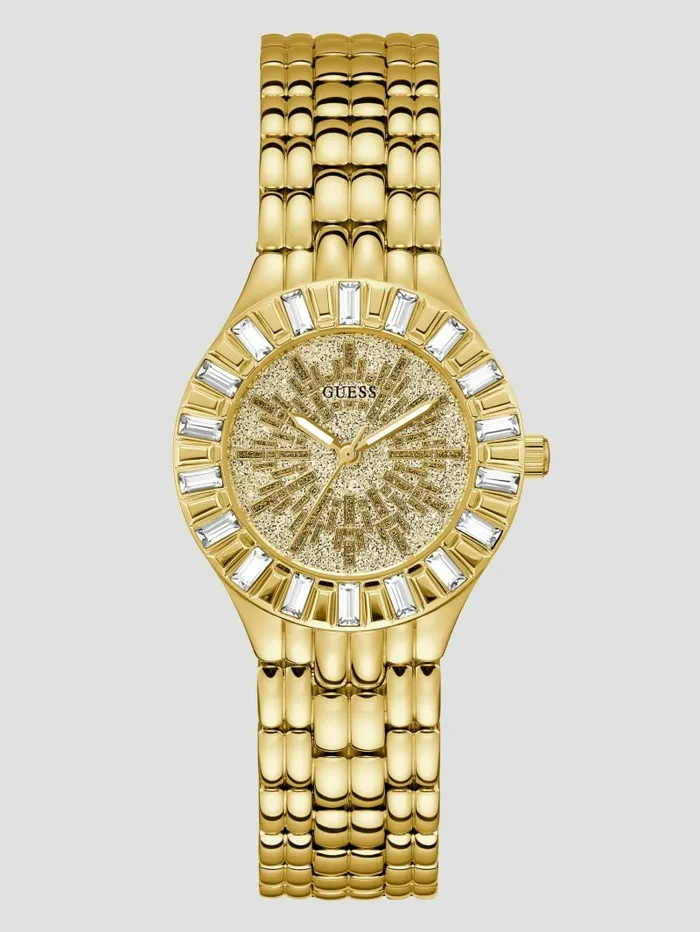 GUESS Watches Women GoldTone Glitter Sunburst Analog Watch Gold