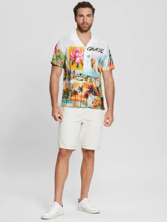 GUESS Watercolor Sandwashed Woven Camp Shirt Still Life Men Shirts GUESS Watercolor Sandwashed Woven Camp Shirt Still Life Men Shirts