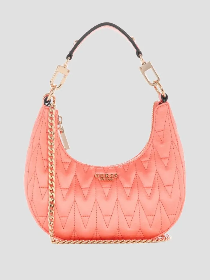 Handbags GUESS Women Golden Rock Mini Crescent Hobo Bag Coral