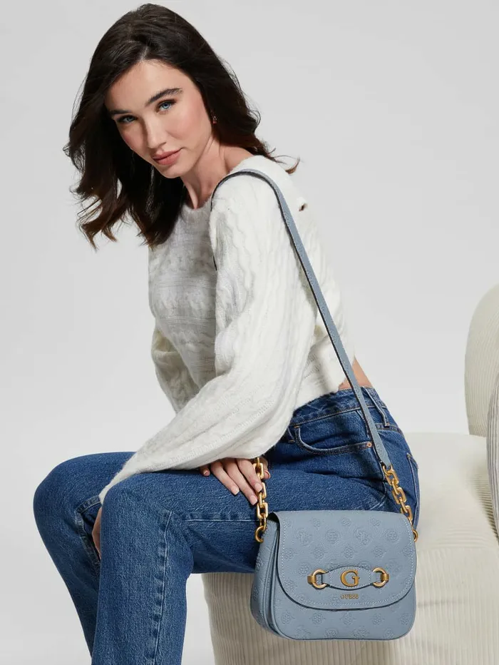 Handbags Izzy Peony TriCompartment Flap Bag Light Denim Logo GUESS Women Handbags Izzy Peony TriCompartment Flap Bag Light Denim Logo GUESS Women
