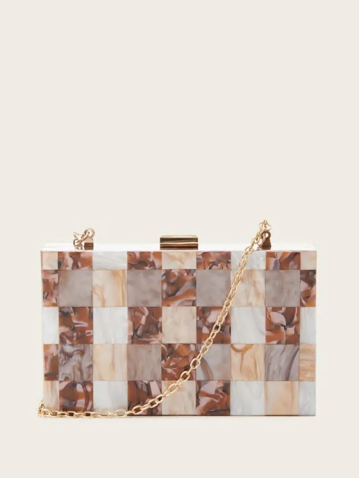 Handbags Women Checkered Ginger Lucite Clutch Ginger GUESS