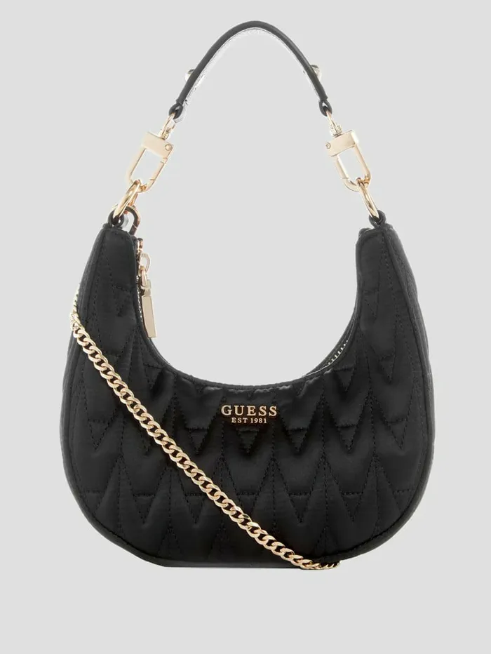 Handbags Women Golden Rock Mini Crescent Hobo Bag Black Floral Print GUESS