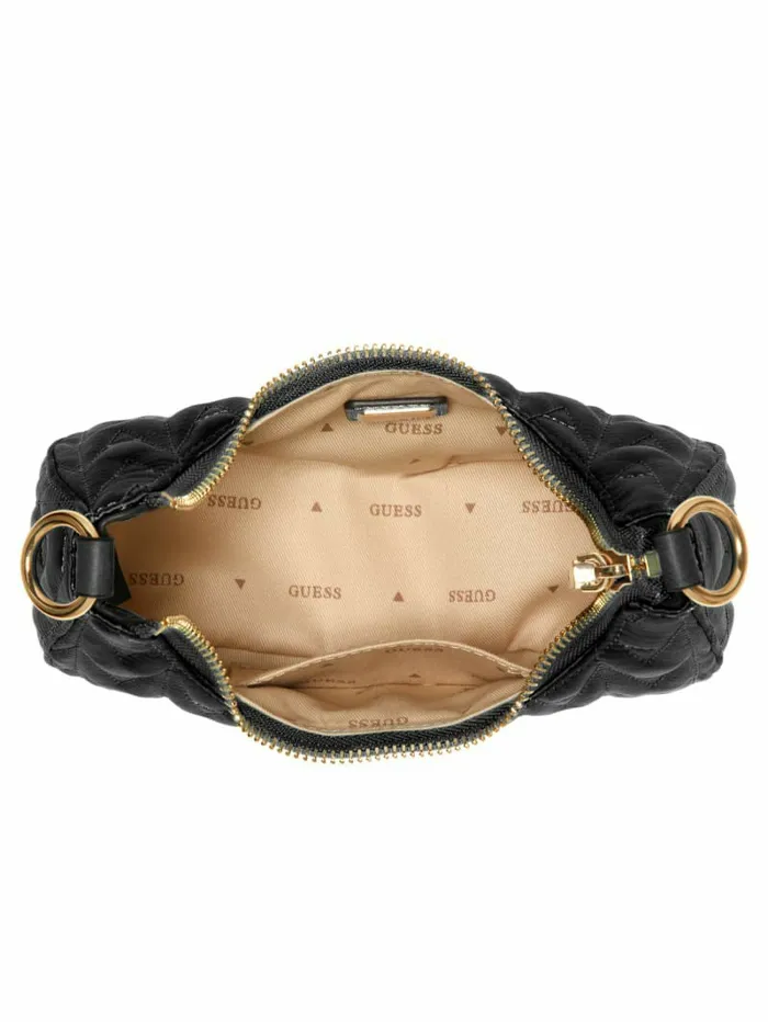 Handbags Women Golden Rock Mini Crescent Hobo Bag Black Floral Print GUESS