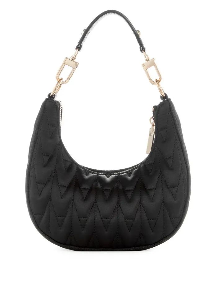 Handbags Women Golden Rock Mini Crescent Hobo Bag Black Floral Print GUESS
