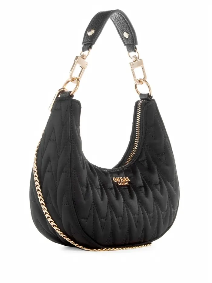 Handbags Women Golden Rock Mini Crescent Hobo Bag Black Floral Print GUESS