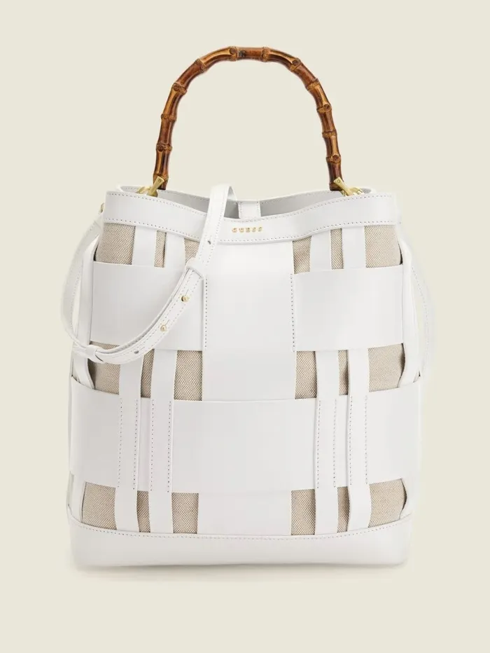 Handbags Women GUESS Aida Woven Leather Hobo Bag White Multi