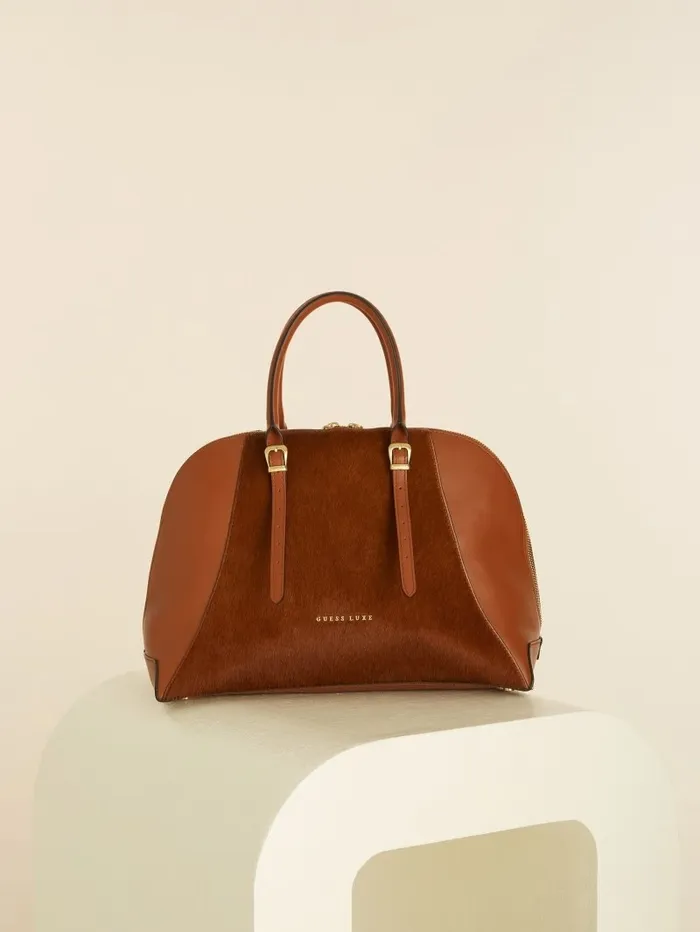 Handbags Women GUESS Lady Luxe Leather Dome Brown
