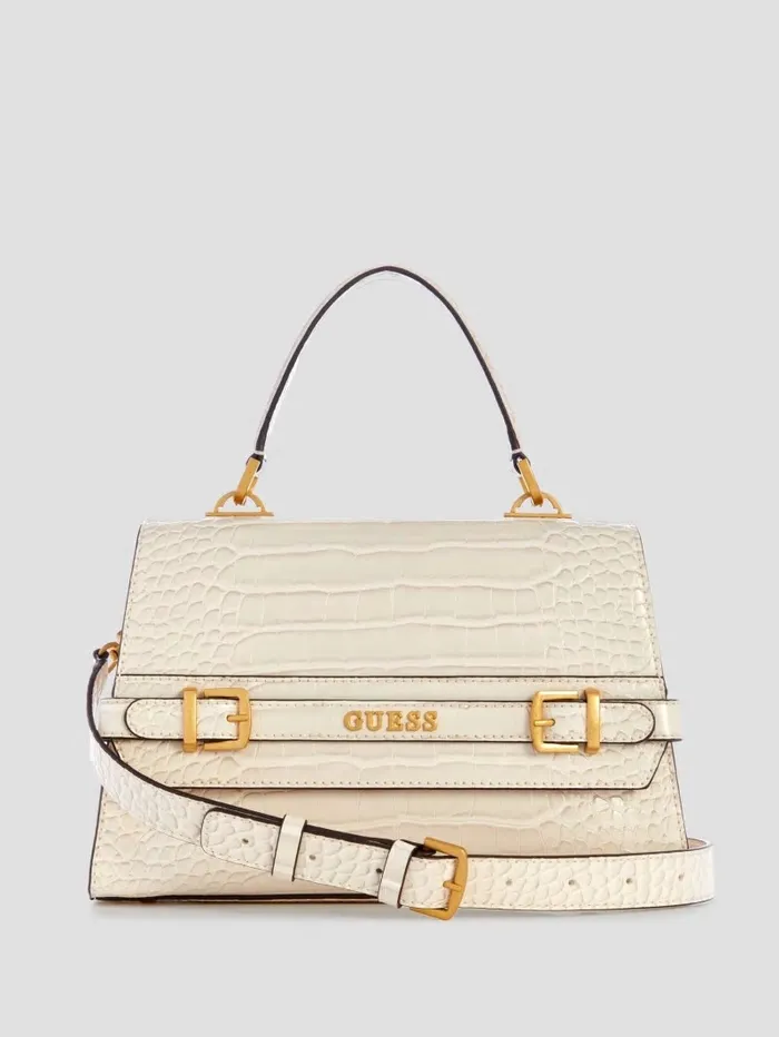 Handbags Women GUESS Sestri CrocodileEmbossed Crossbody White