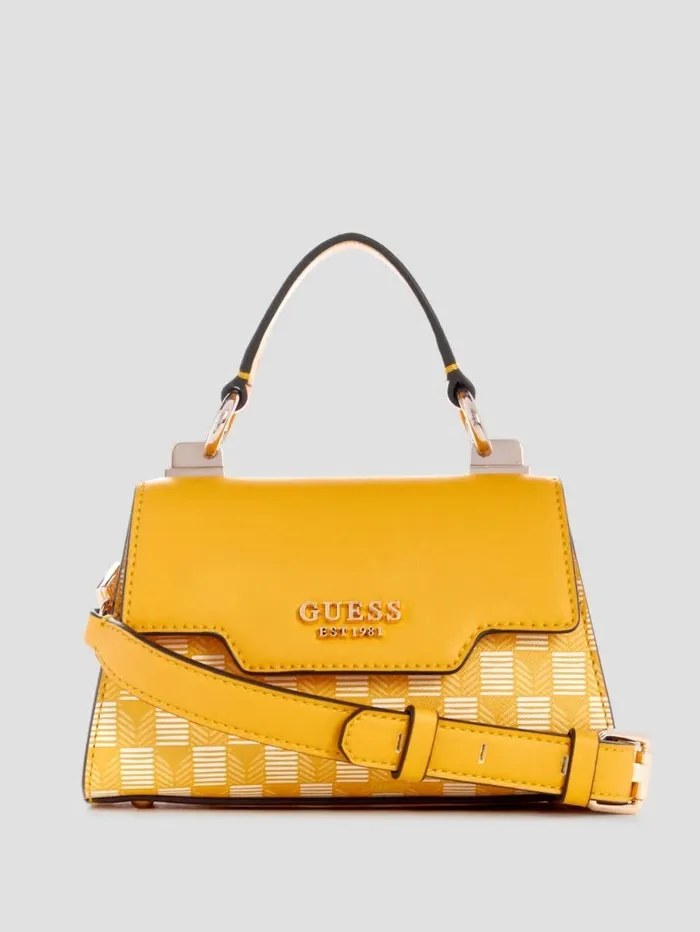 Handbags Women Hallie Mini FoldOver Flap Bag Yellow Logo GUESS
