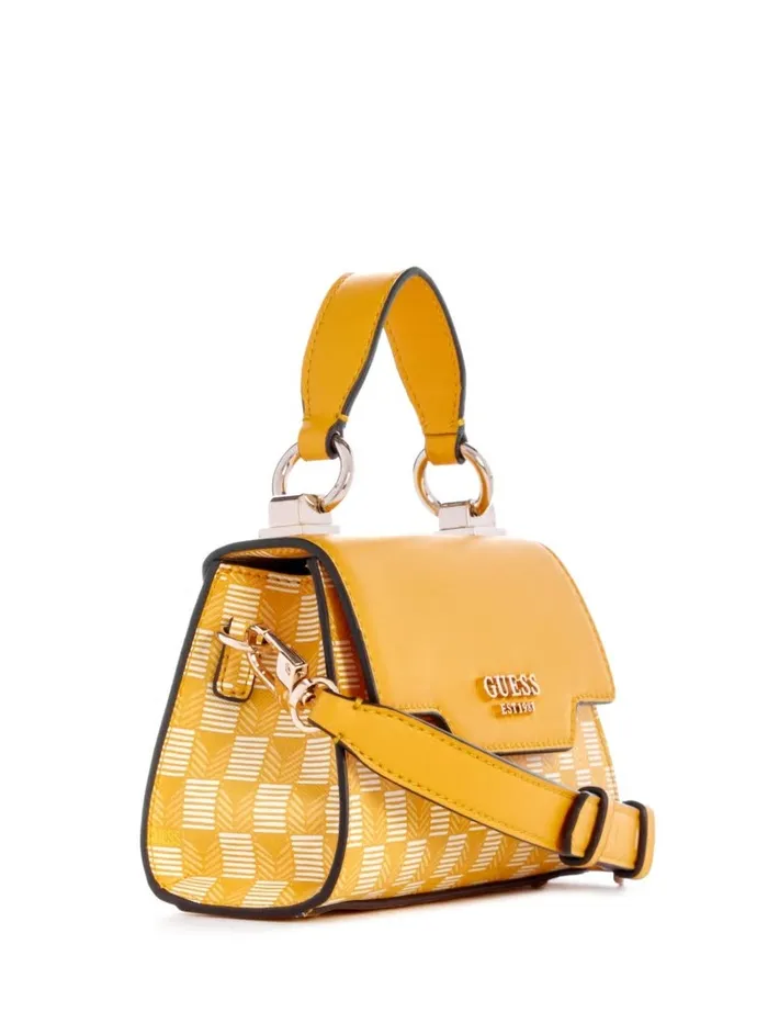 Handbags Women Hallie Mini FoldOver Flap Bag Yellow Logo GUESS Handbags Women Hallie Mini FoldOver Flap Bag Yellow Logo GUESS