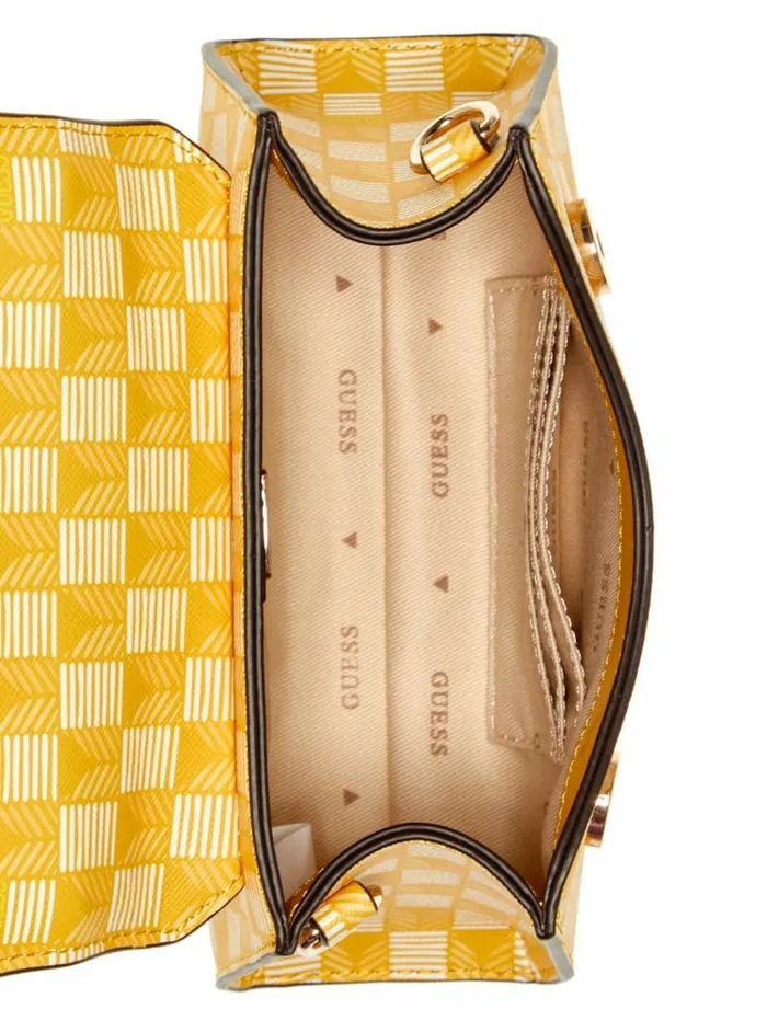 Handbags Women Hallie Mini FoldOver Flap Bag Yellow Logo GUESS Handbags Women Hallie Mini FoldOver Flap Bag Yellow Logo GUESS