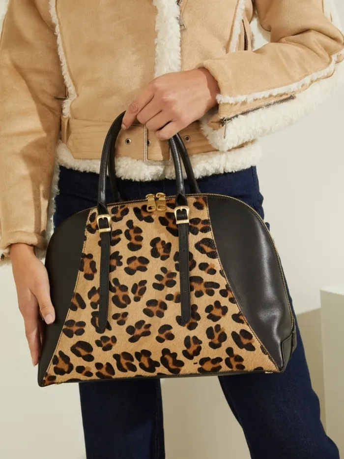 Handbags Women Lady Luxe Leather Dome Leopard GUESS
