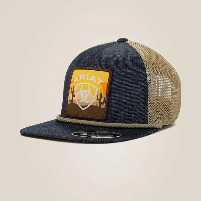 Hats and Caps Men Ariat Large Logo Patch Desert Cap Denim